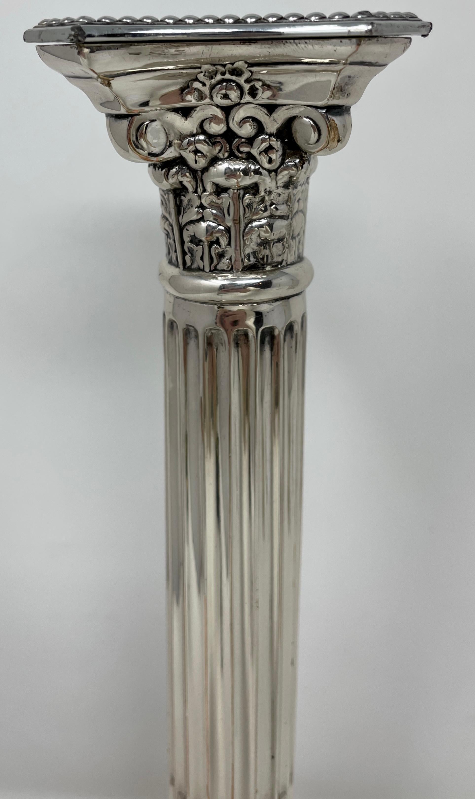 Pair Antique Corinthian Silver Plated Candlesticks In Good Condition In New Orleans, LA