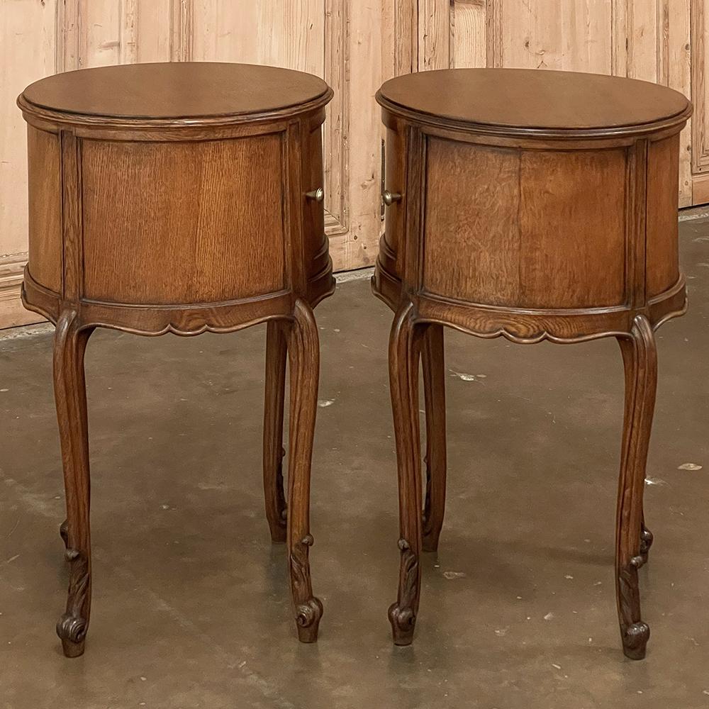Pair Antique Country French Louis XV Round Nightstands For Sale 2