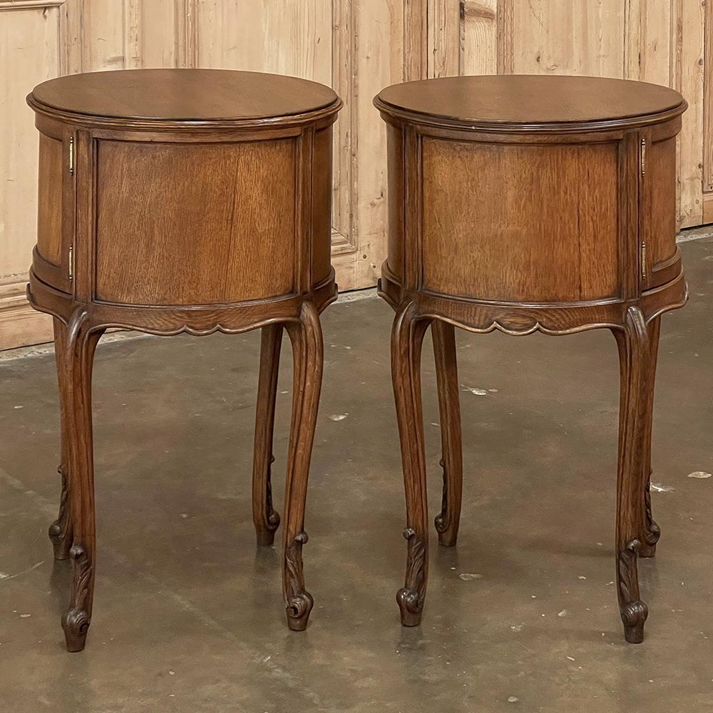 Pair Antique Country French Louis XV Round Nightstands For Sale 3