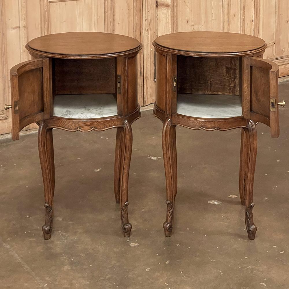 French Provincial Pair Antique Country French Louis XV Round Nightstands For Sale