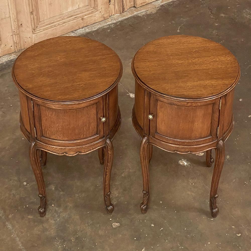 20th Century Pair Antique Country French Louis XV Round Nightstands For Sale
