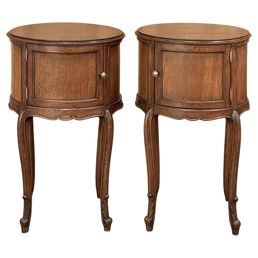 Pair Antique Country French Louis XV Round Nightstands For Sale