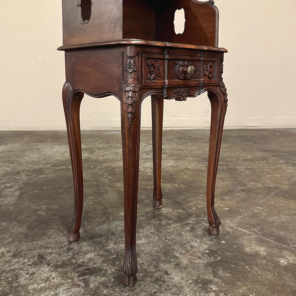 Pair Antique Country French Louis XV Walnut Nightstands ~ Side Tables For Sale 7