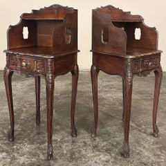 Pair Antique Country French Louis XV Walnut Nightstands ~ Side Tables