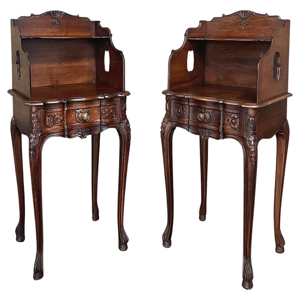 Pair Antique Country French Louis XV Walnut Nightstands ~ Side Tables