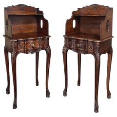 Pair Antique Country French Louis XV Walnut Nightstands ~ Side Tables