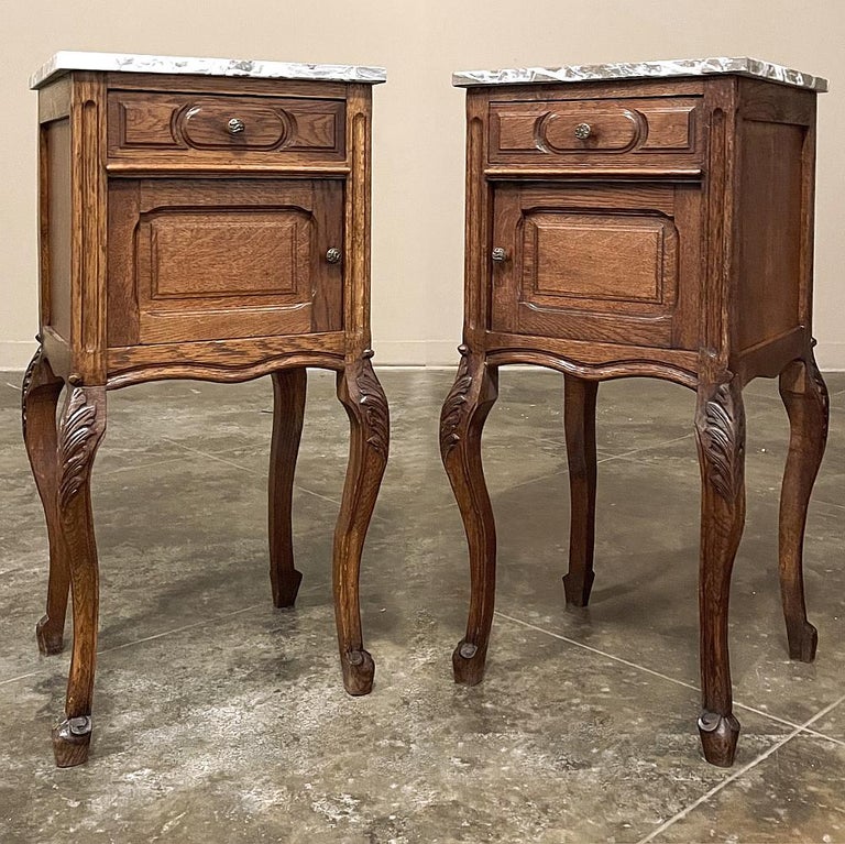 Pair Antique Country French Marble Top Nightstands For Sale at 1stDibs