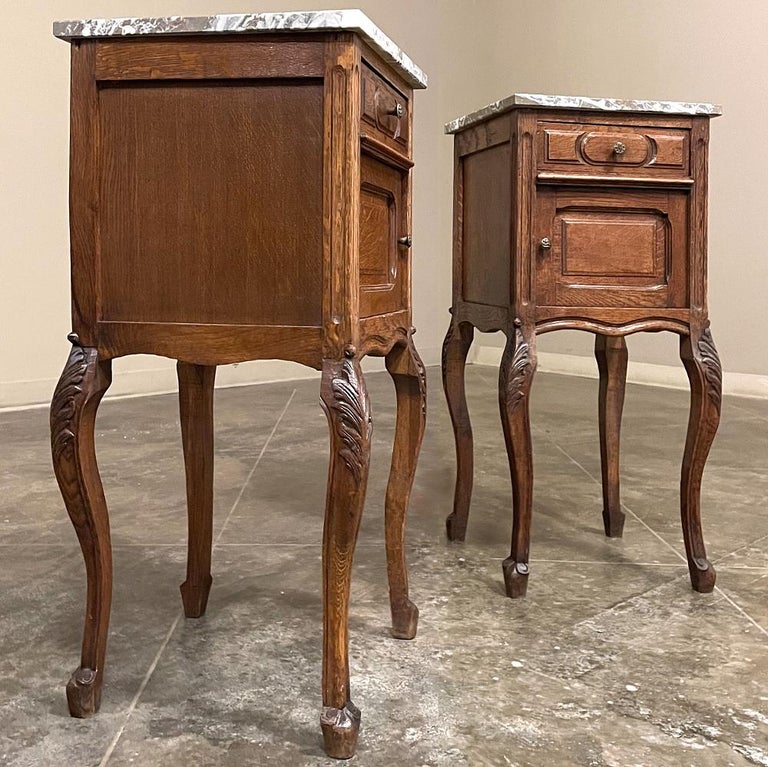 Pair Antique Country French Marble Top Nightstands For Sale at 1stDibs