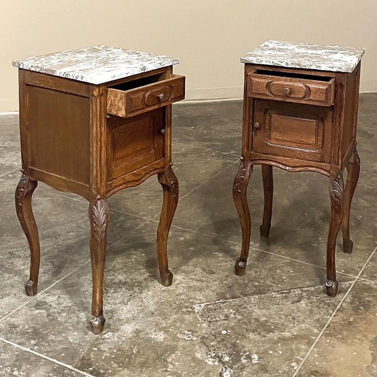 Pair Antique Country French Marble Top Nightstands For Sale at 1stDibs