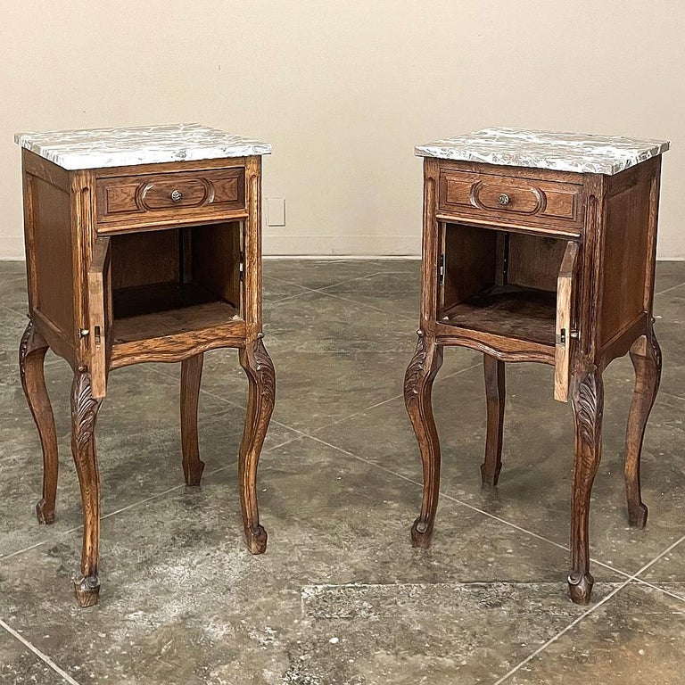 Pair Antique Country French Marble Top Nightstands For Sale at 1stDibs
