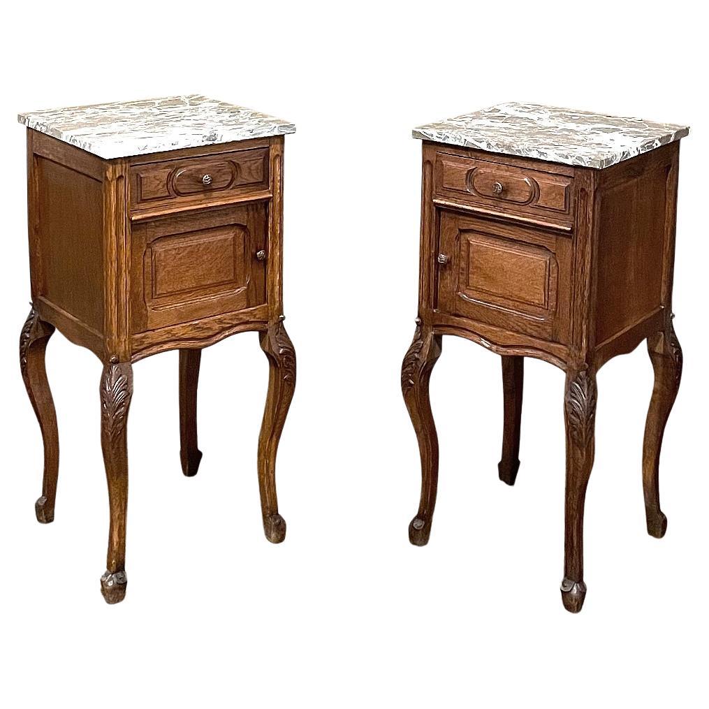 Pair Antique Country French Marble Top Nightstands