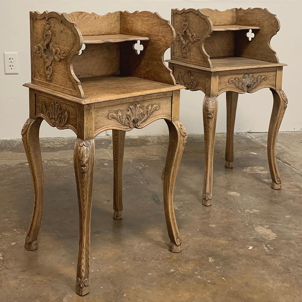 Hand-Carved Pair of Antique Country French Nightstands
