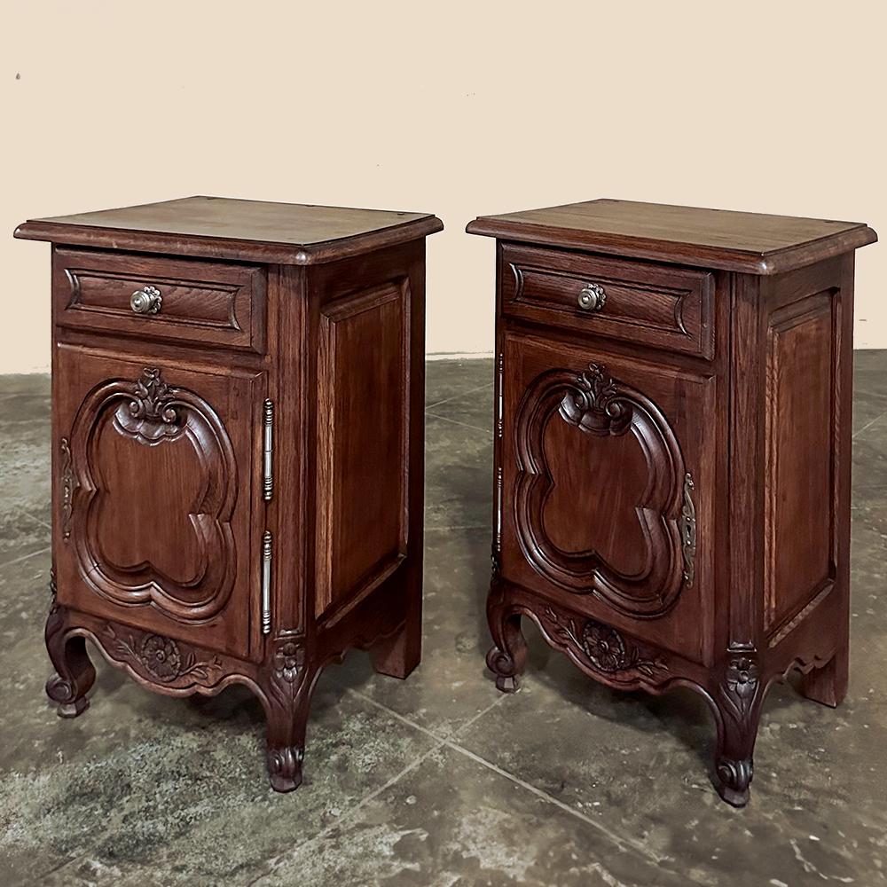 Hand-Crafted Pair Antique Country French Nightstands For Sale