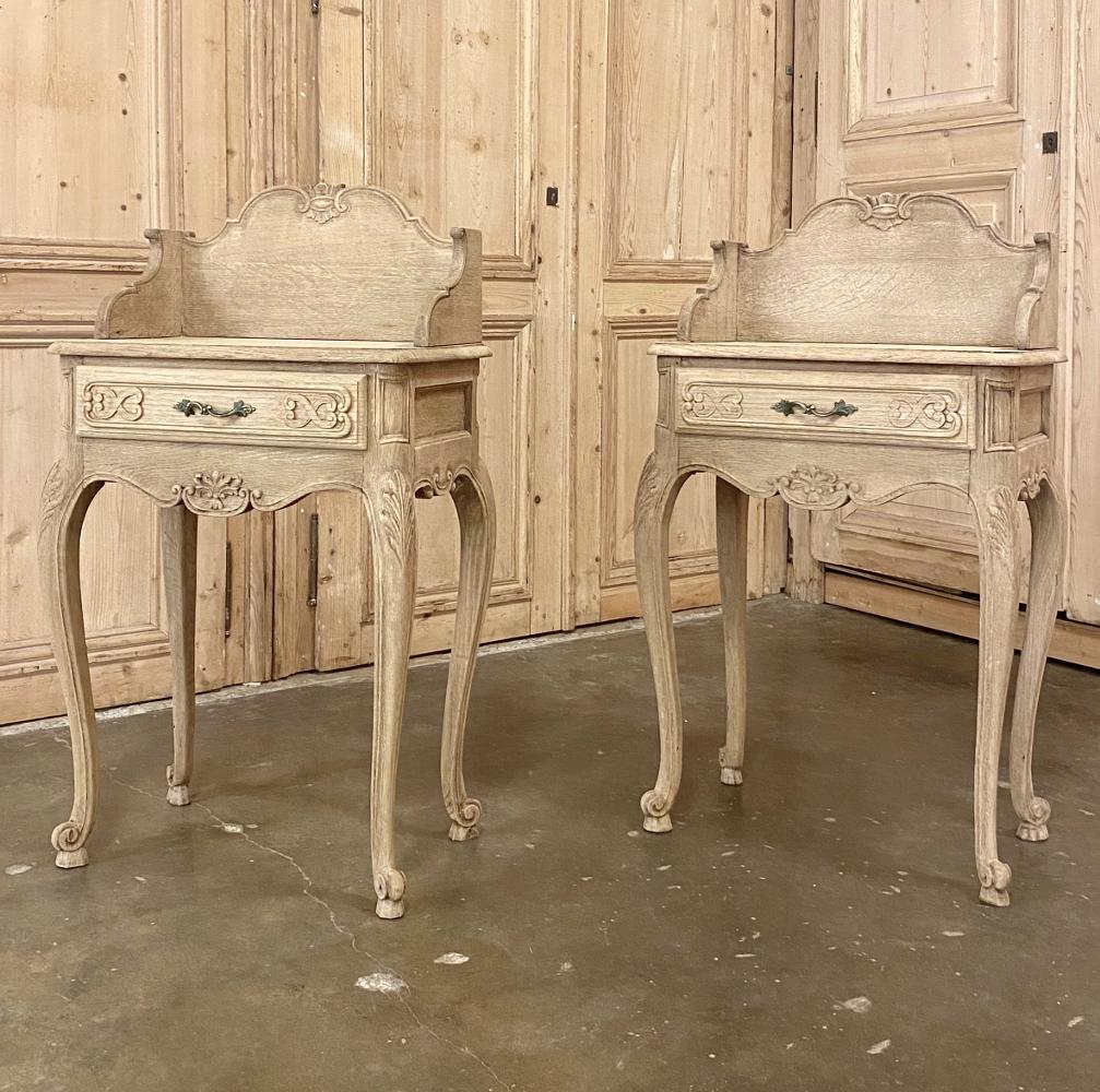 French Provincial Pair of Antique Country French Stripped Oak Nightstands or End Tables