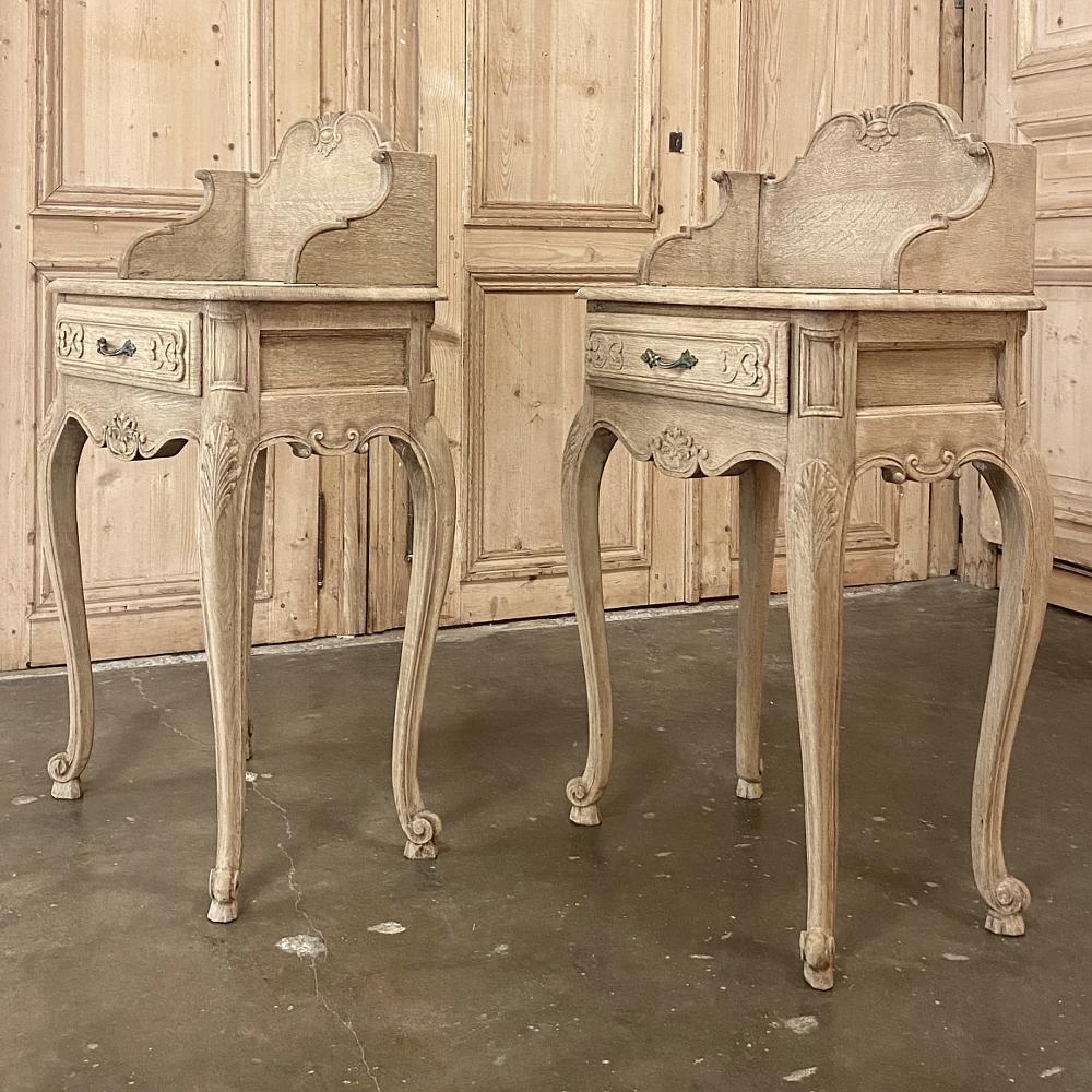 Hand-Crafted Pair of Antique Country French Stripped Oak Nightstands or End Tables