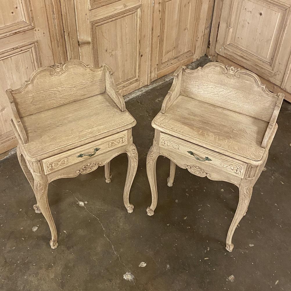 20th Century Pair of Antique Country French Stripped Oak Nightstands or End Tables