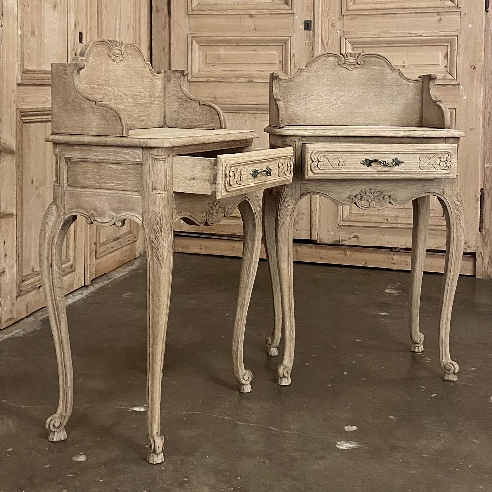 Pair of Antique Country French Stripped Oak Nightstands or End Tables 1