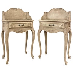 Pair of Antique Country French Stripped Oak Nightstands or End Tables
