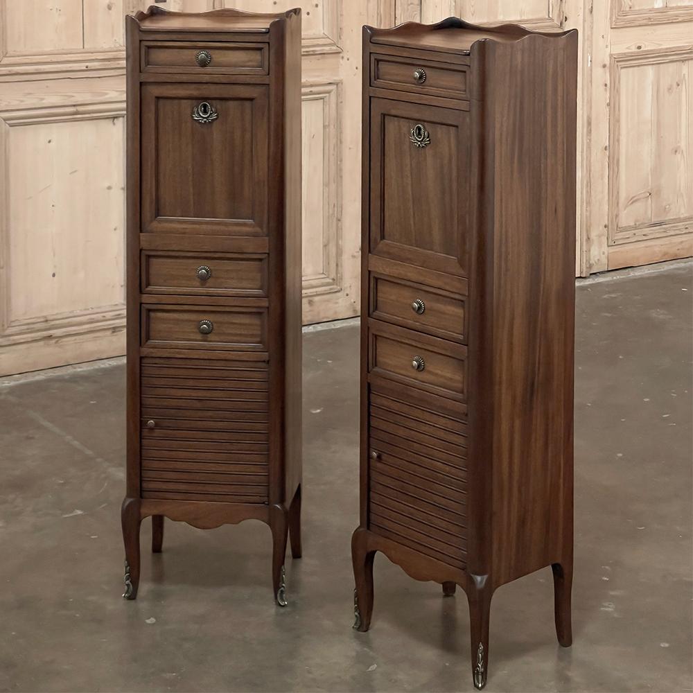 Louis XV Pair Antique Country French Walnut Petite Secretaries For Sale