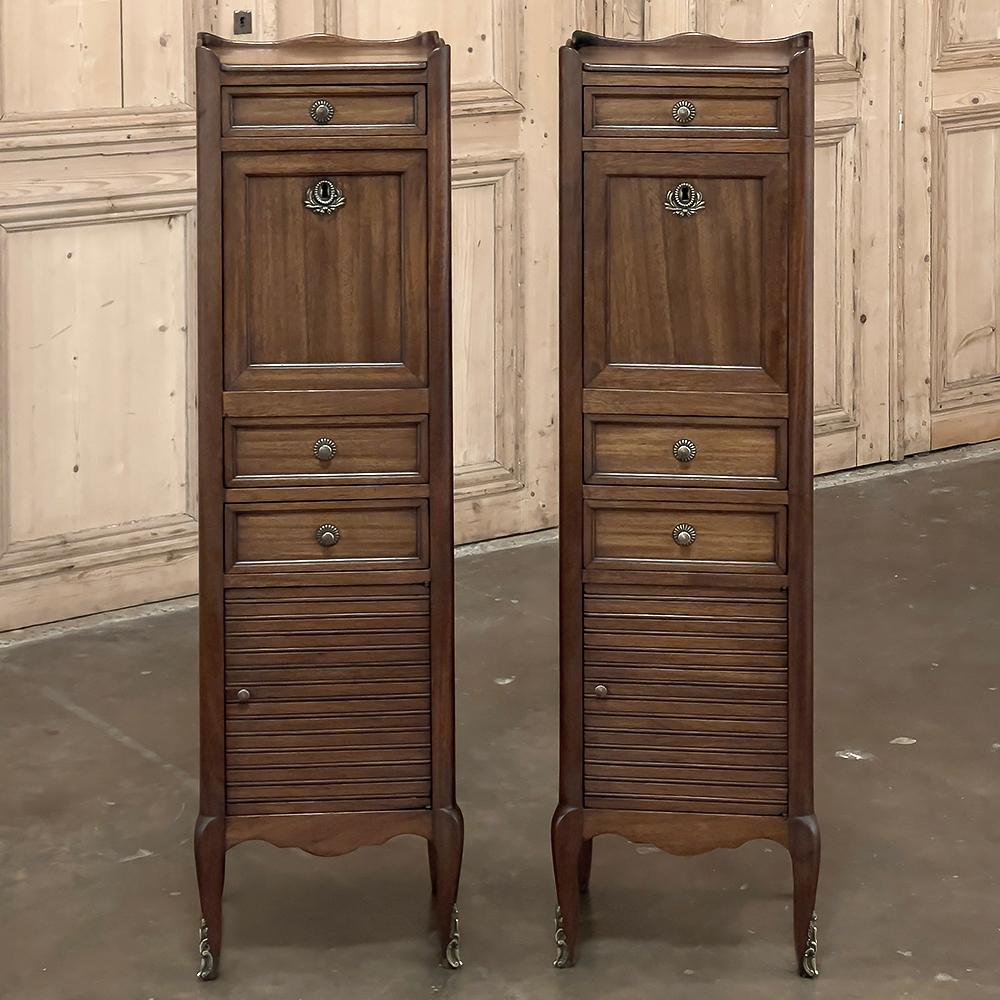 Hand-Crafted Pair Antique Country French Walnut Petite Secretaries For Sale