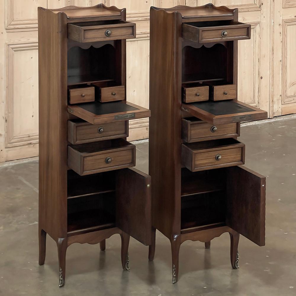 Pair Antique Country French Walnut Petite Secretaries In Good Condition For Sale In Dallas, TX