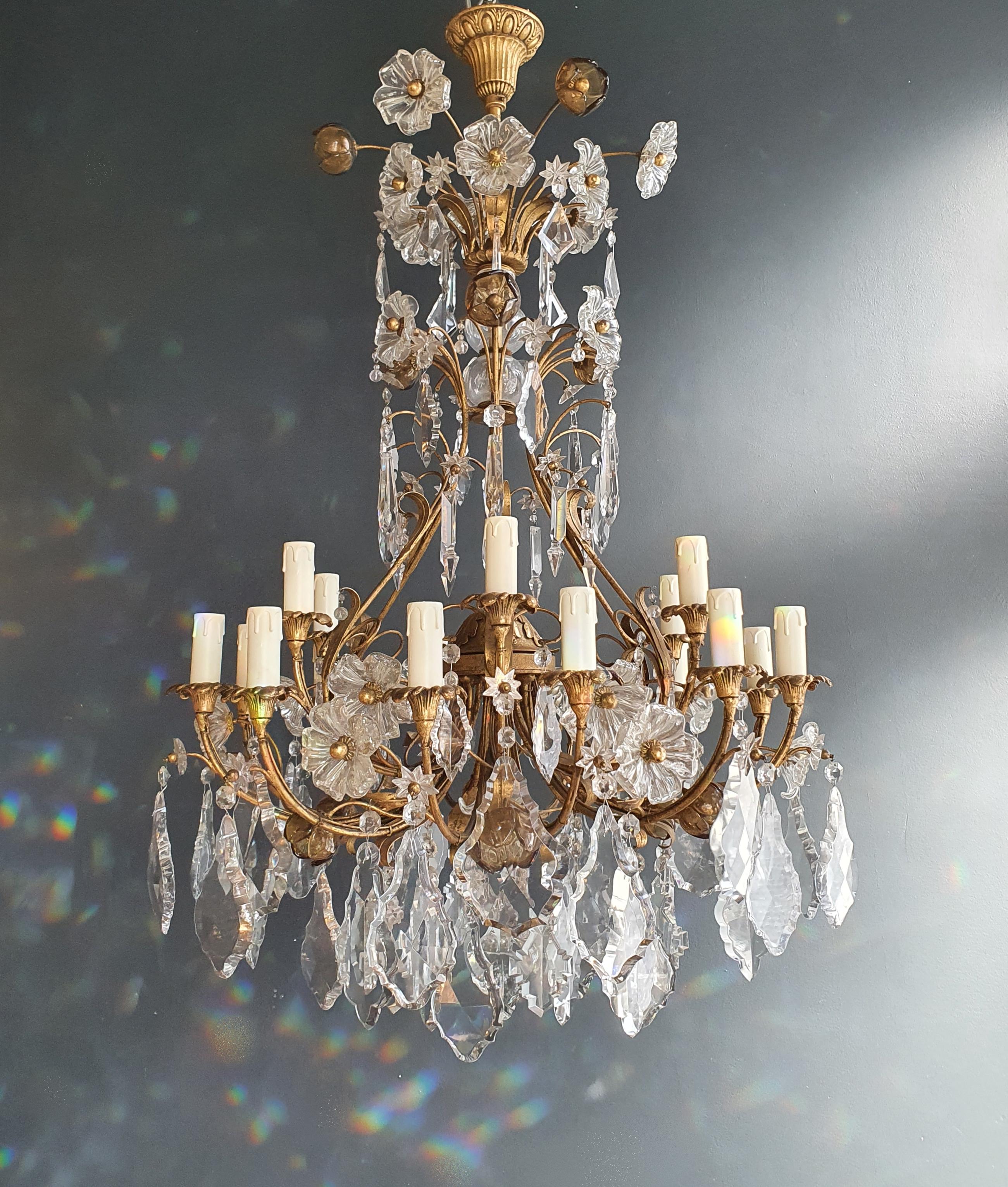 Pair of Antique Crystal Chandelier Ceiling Lamp Murano Lustre Art Nouveau 2