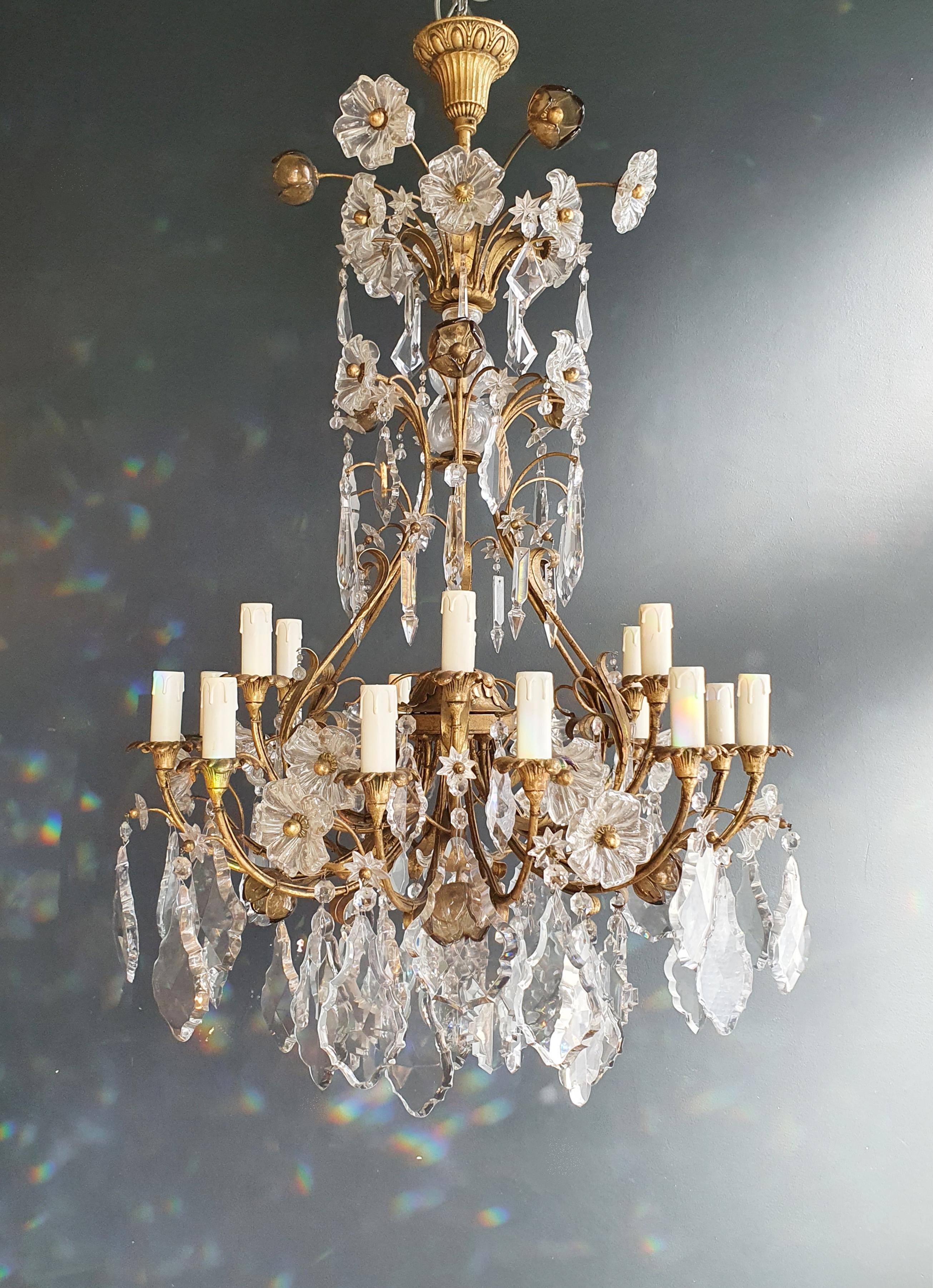 Pair of Antique Crystal Chandelier Ceiling Lamp Murano Lustre Art Nouveau 3