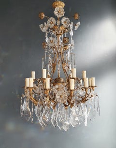 Pair of Antique Crystal Chandelier Ceiling Lamp Murano Lustre Art Nouveau