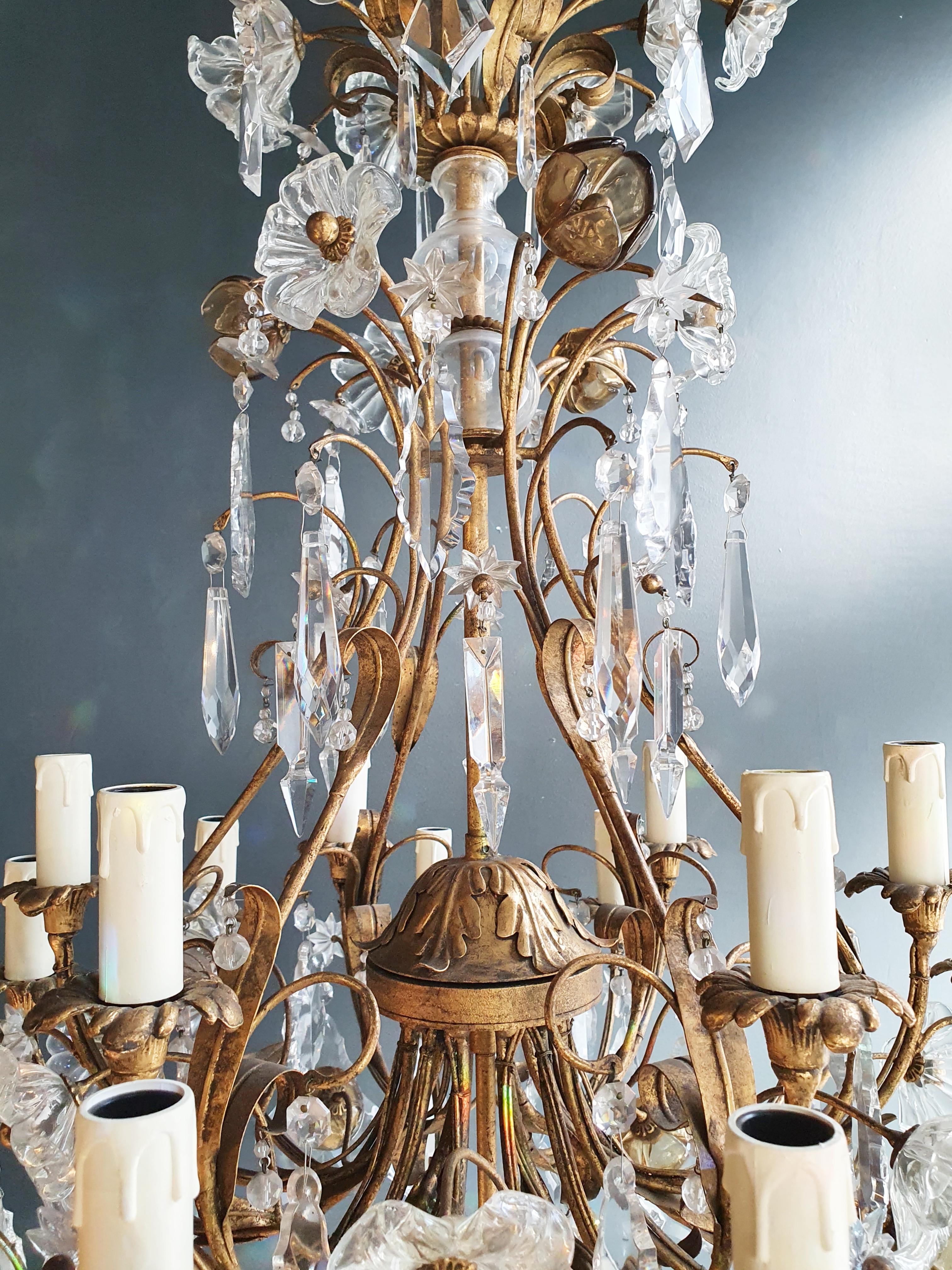 Italian Pair of Antique Crystal Chandelier Ceiling Lamp Murano Lustre Art Nouveau