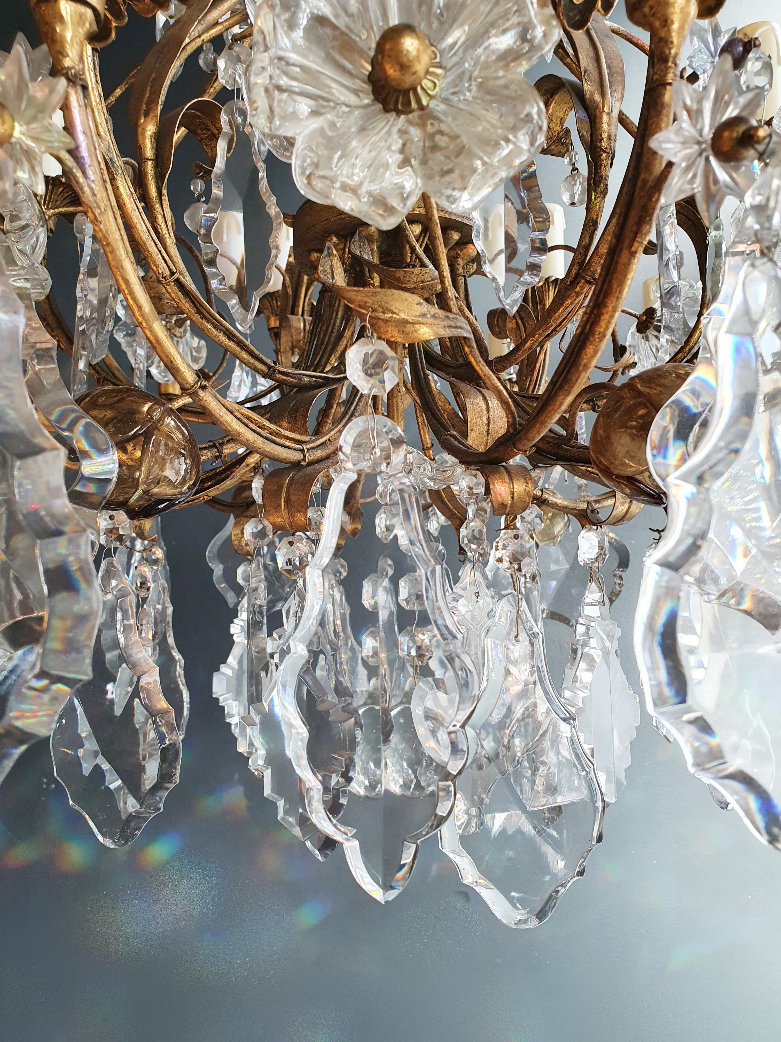 Pair of Antique Crystal Chandelier Ceiling Lamp Murano Lustre Art Nouveau In Good Condition In Berlin, DE