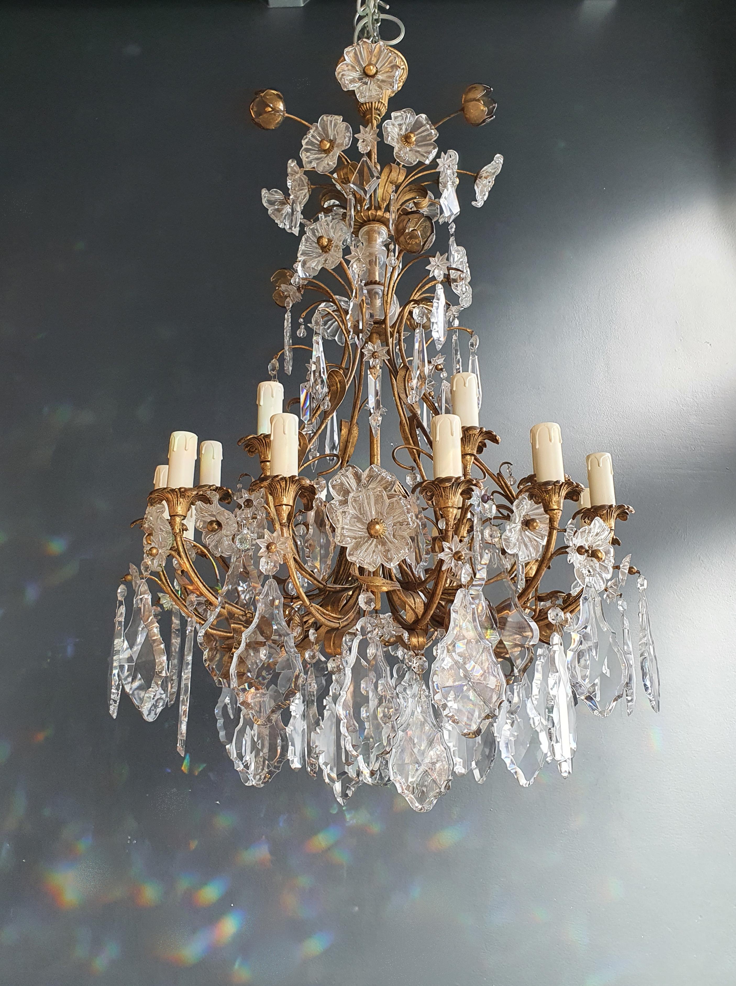 19th Century Pair of Antique Crystal Chandelier Ceiling Lamp Murano Lustre Art Nouveau