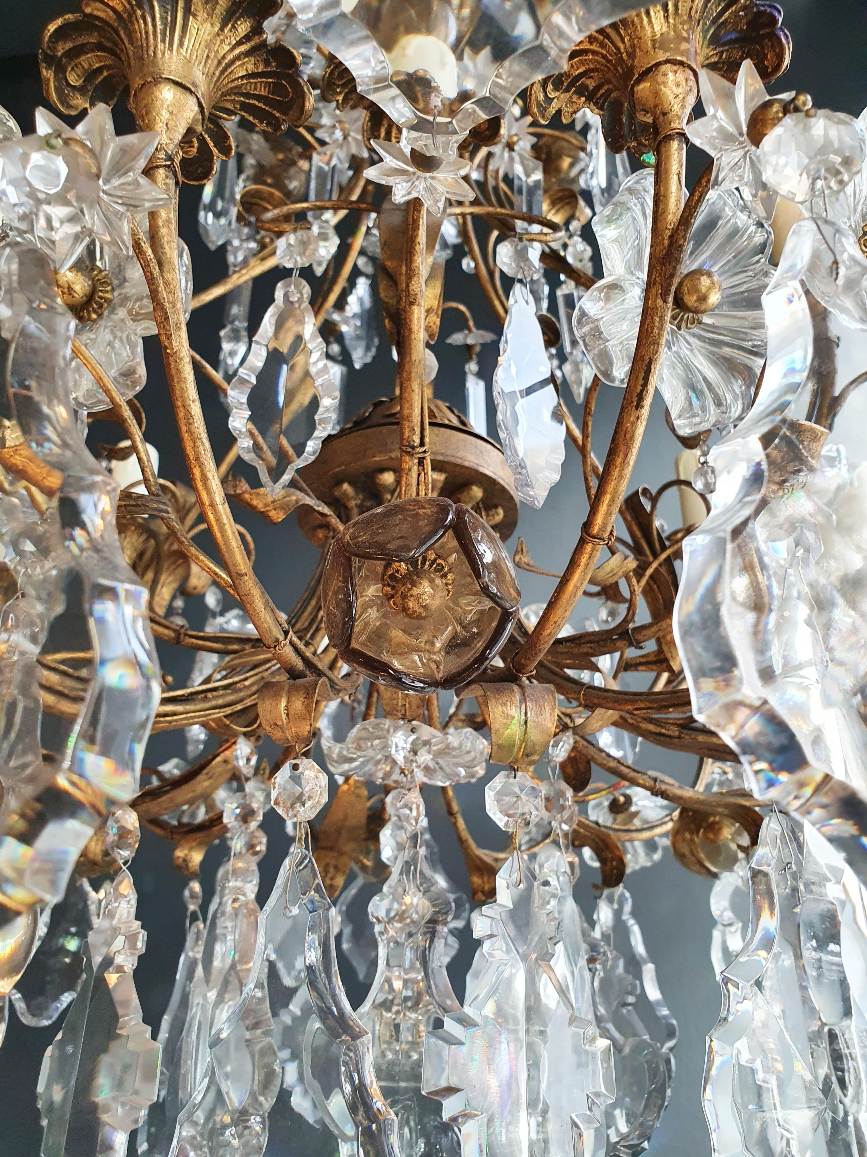 Pair of Antique Crystal Chandelier Ceiling Lamp Murano Lustre Art Nouveau 1
