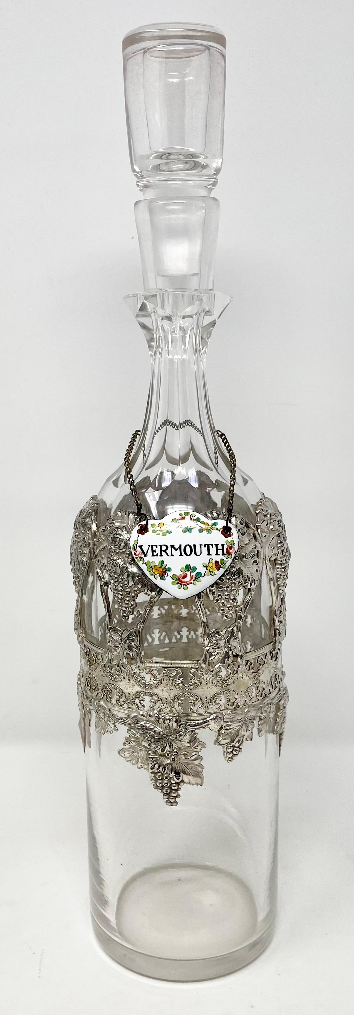 Pair Antique Cut Crystal & Silvered Bronze Decanters, Circa 1890. In Good Condition For Sale In New Orleans, LA