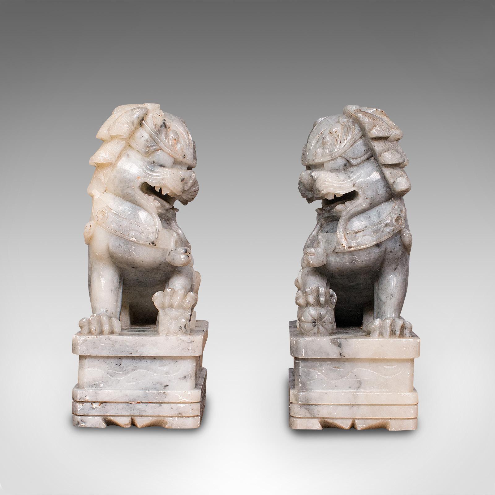 Soapstone Pair, Antique Decorative Dogs Of Fu, Chinese, Statue, Ornament, Victorian, 1900