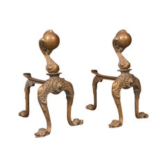 Paar, Antike dekorative Kaminbesteckstützen, Französisch, Messing, Andiron, Viktorianisch