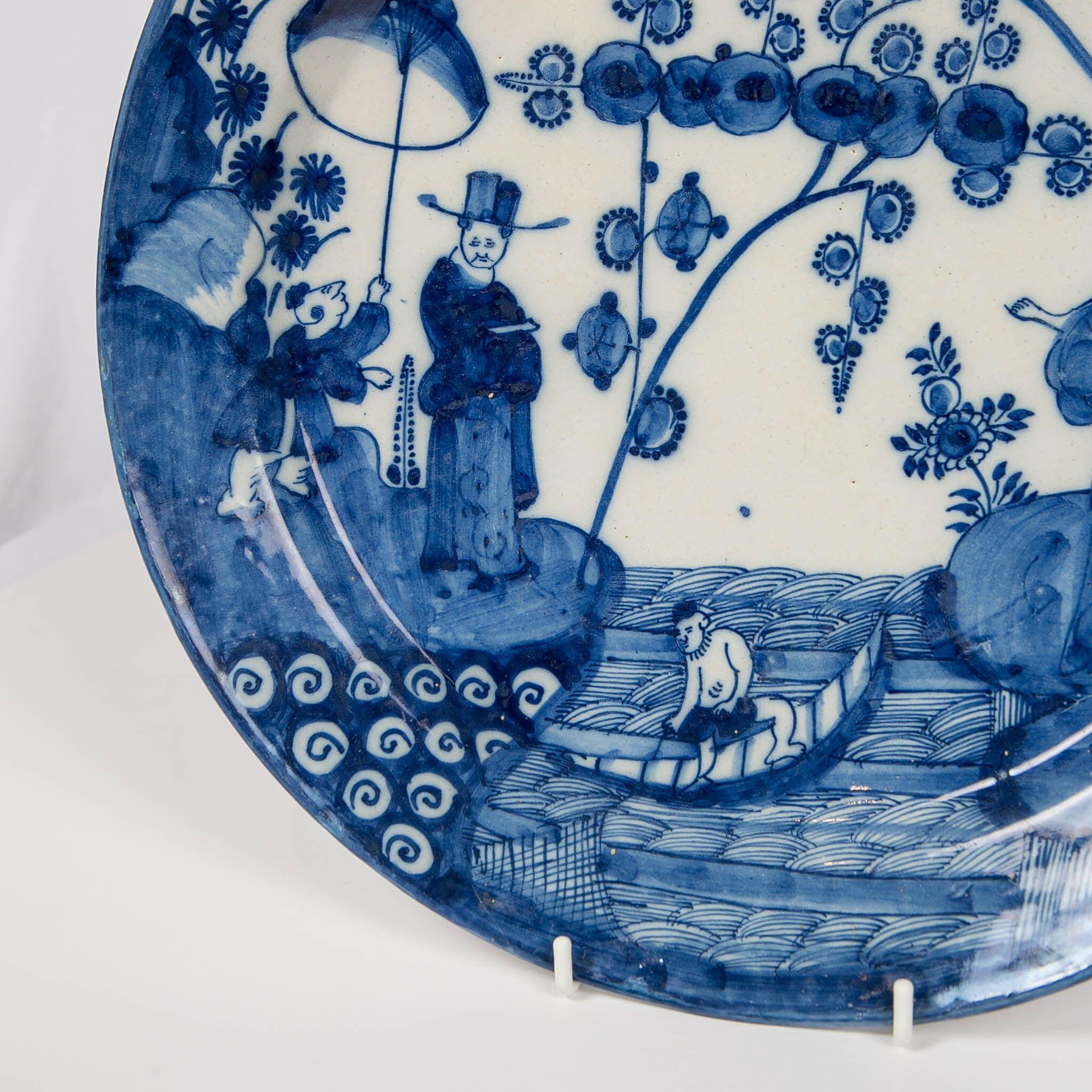 Pair of Antique Delft Chargers with Chinoiserie Scene, Netherlands circa 1693 1