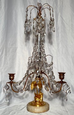 Pair of Antique Delicate Ormolu and Crystal Candelabra, circa 1890