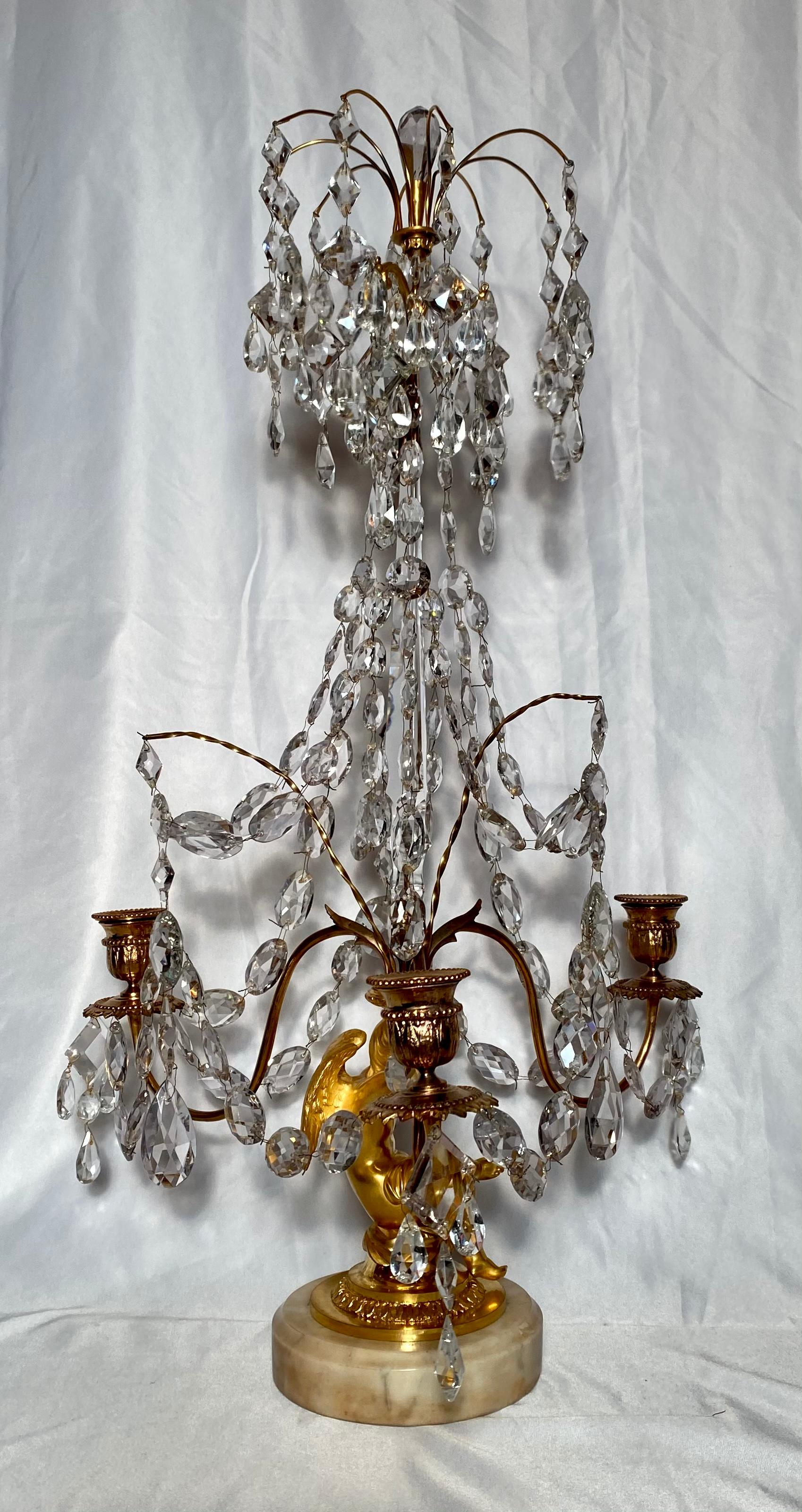 Pair of Antique Delicate Ormolu and Crystal Candelabra, circa 1890 In Good Condition For Sale In New Orleans, LA