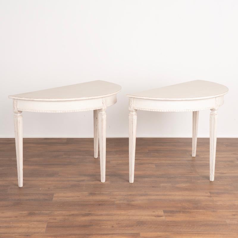 Swedish Pair, Antique Demi Lune Side Tables Painted White, from Sweden