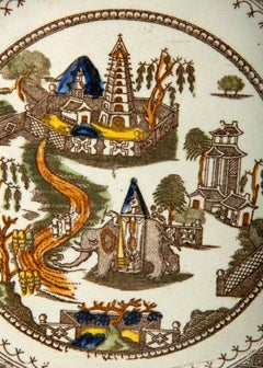 Pair Antique Wedgwood & Co. Plates in "Processional Elephant and Howdah" Pattern