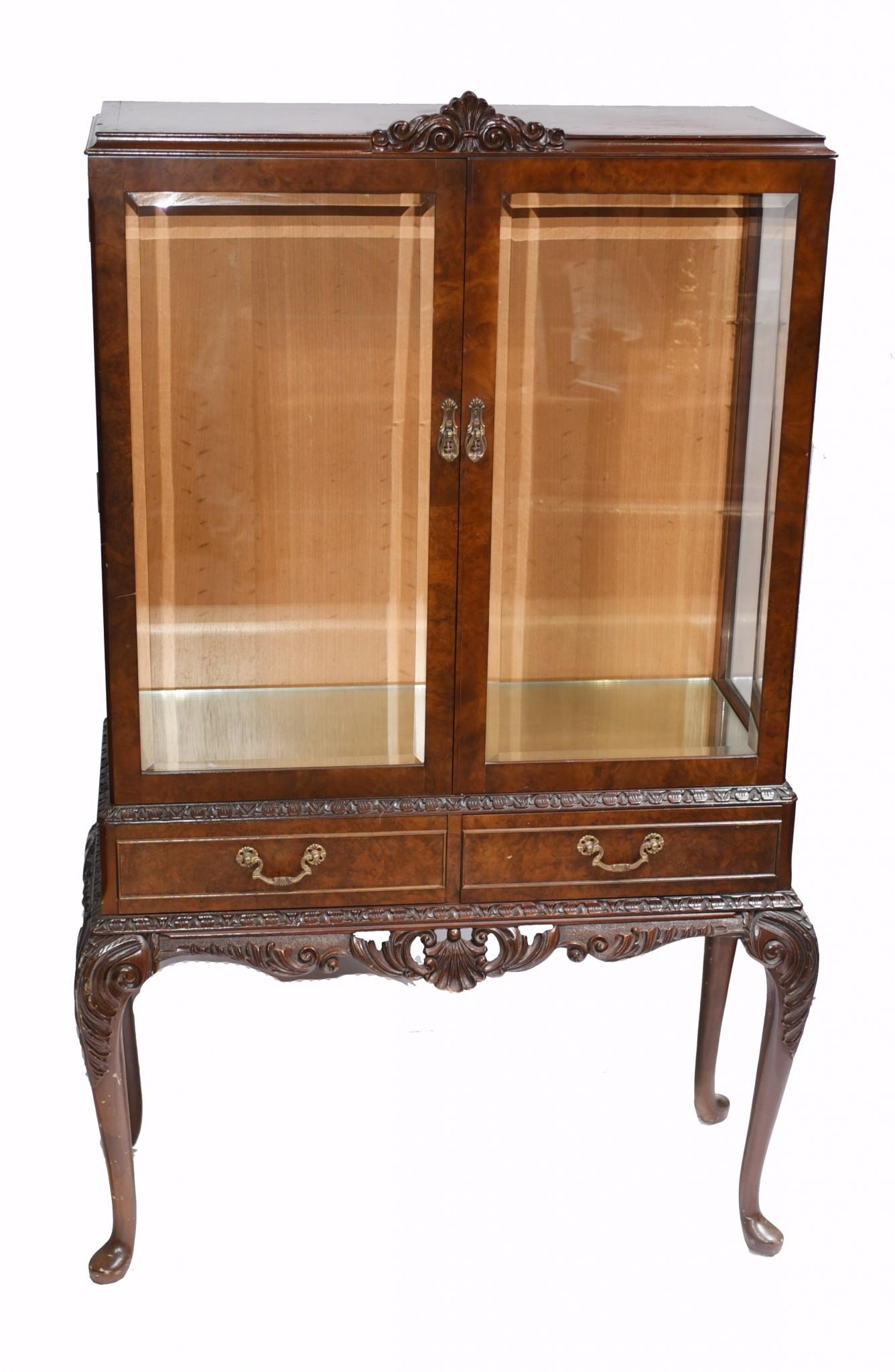 Pair Antique Display Cabinets, Walnut Victorian Bookcases 10