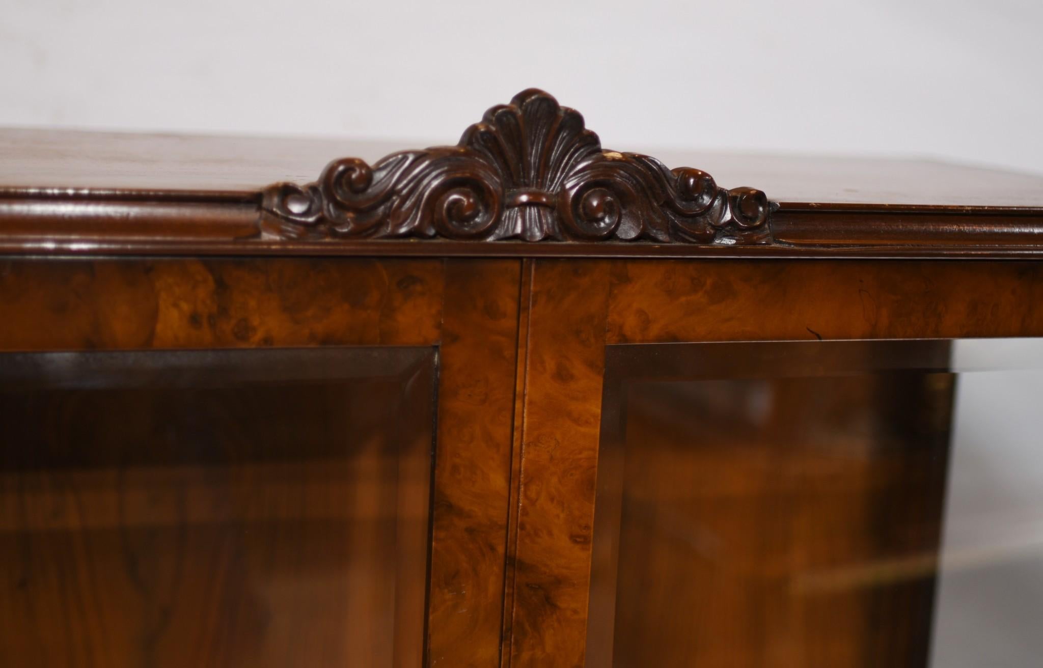 Pair Antique Display Cabinets, Walnut Victorian Bookcases 5