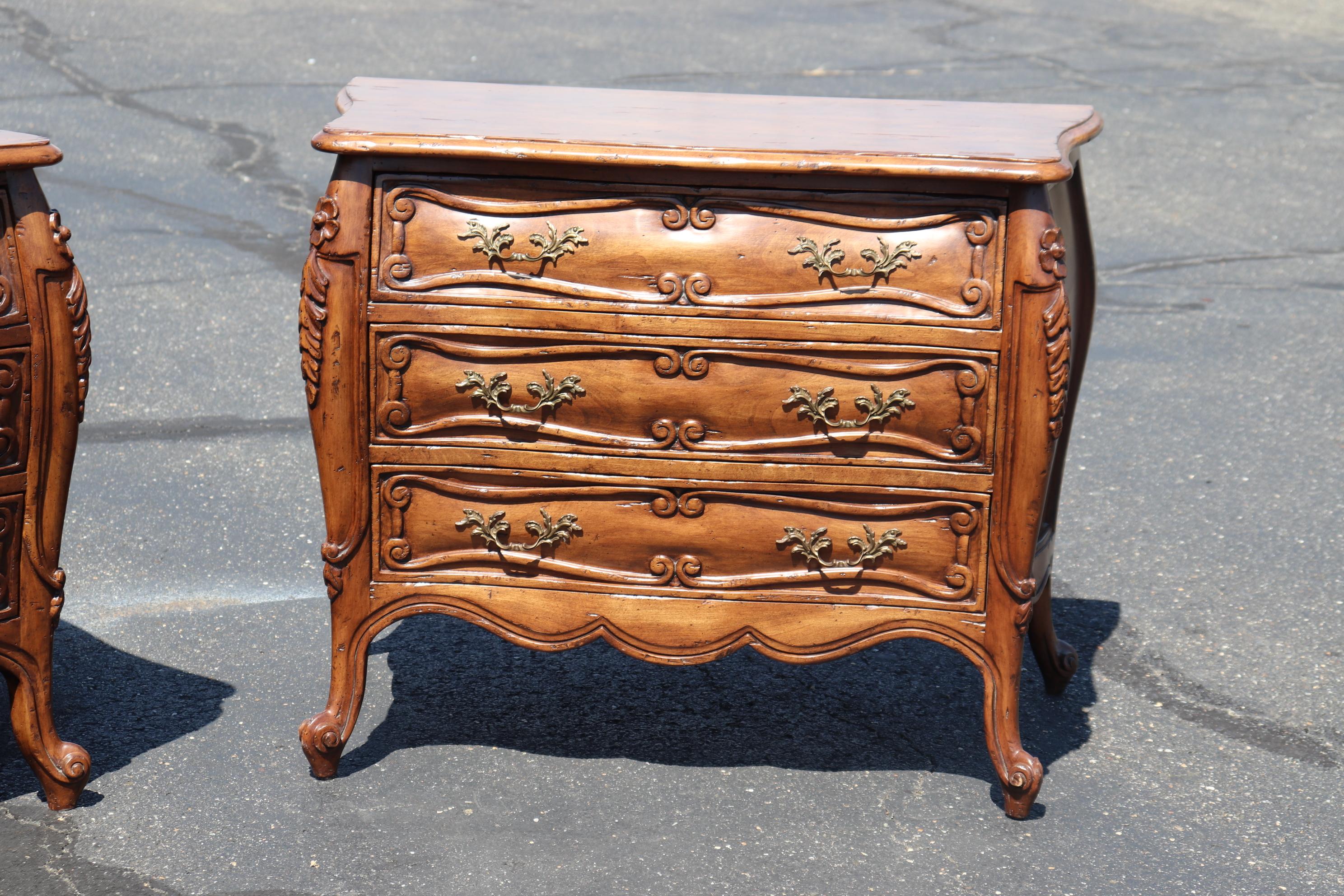 American Pair Antique Distressed Country French Commodes Nightstands