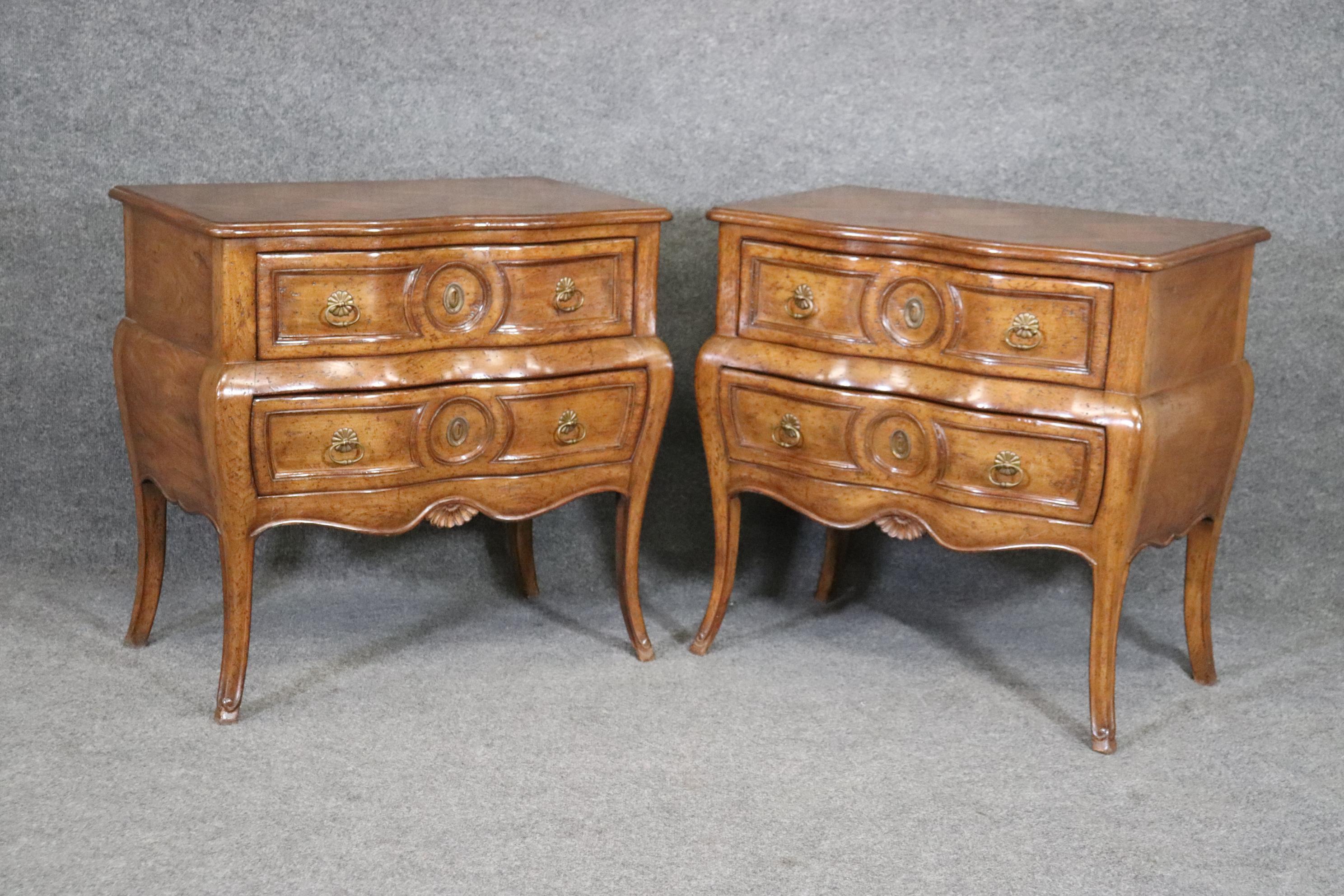 Pair Antique Distressed Walnut Auffray French Louis XV Commodes Nightstands In Good Condition In Swedesboro, NJ