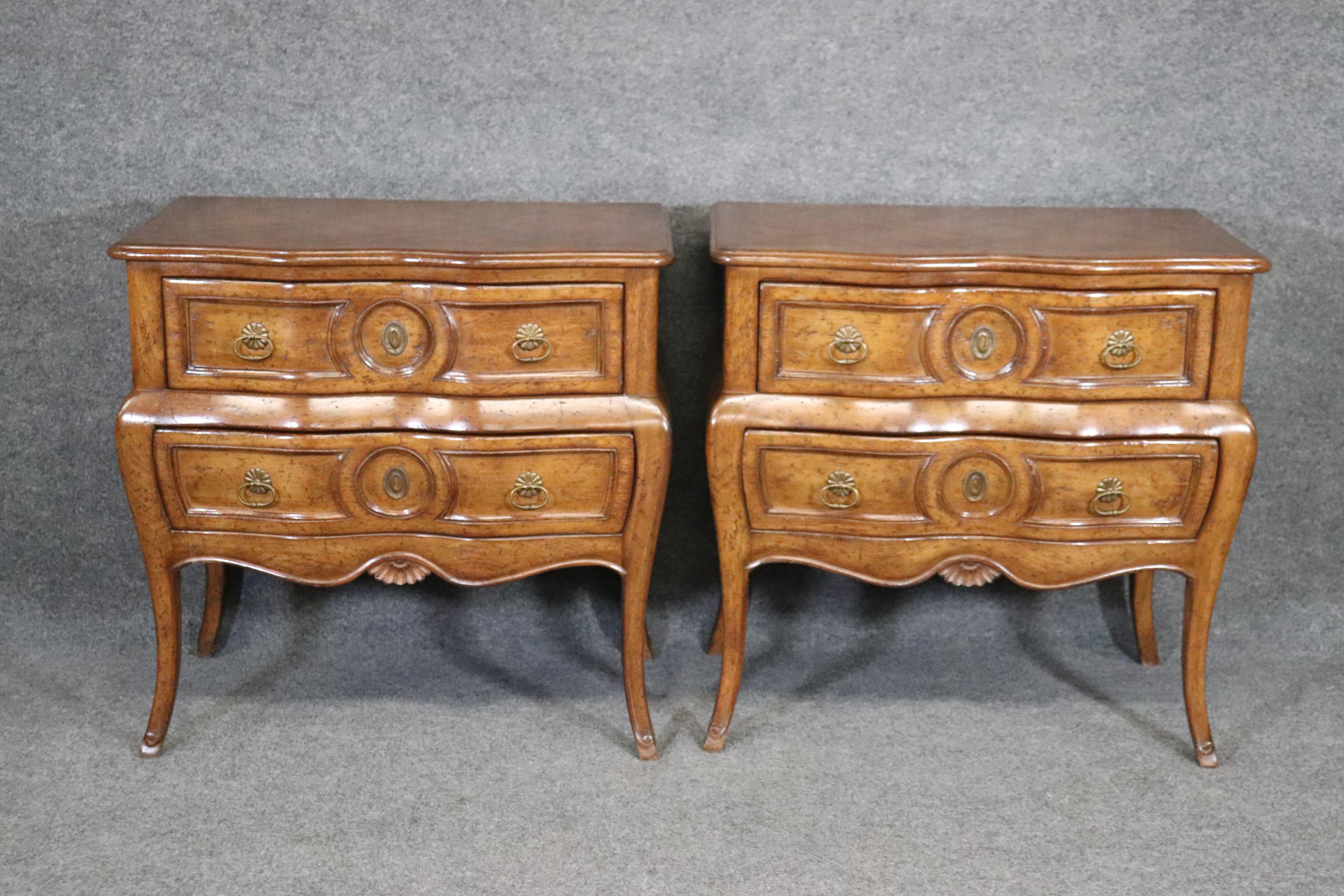Mid-20th Century Pair Antique Distressed Walnut Auffray French Louis XV Commodes Nightstands