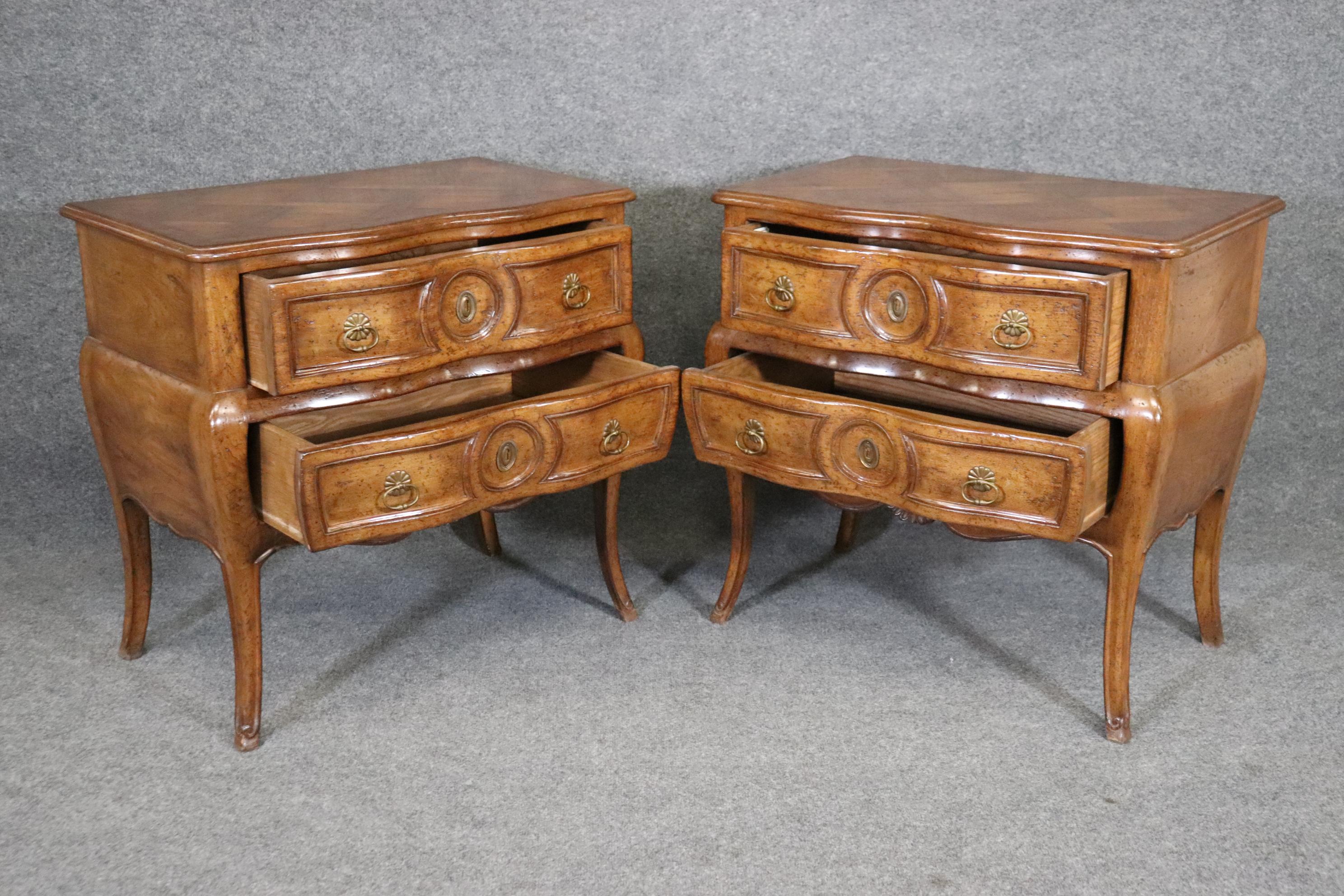 Pair Antique Distressed Walnut Auffray French Louis XV Commodes Nightstands 1