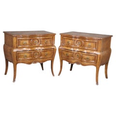 Pair Antique Distressed Walnut Auffray French Louis XV Commodes Nightstands