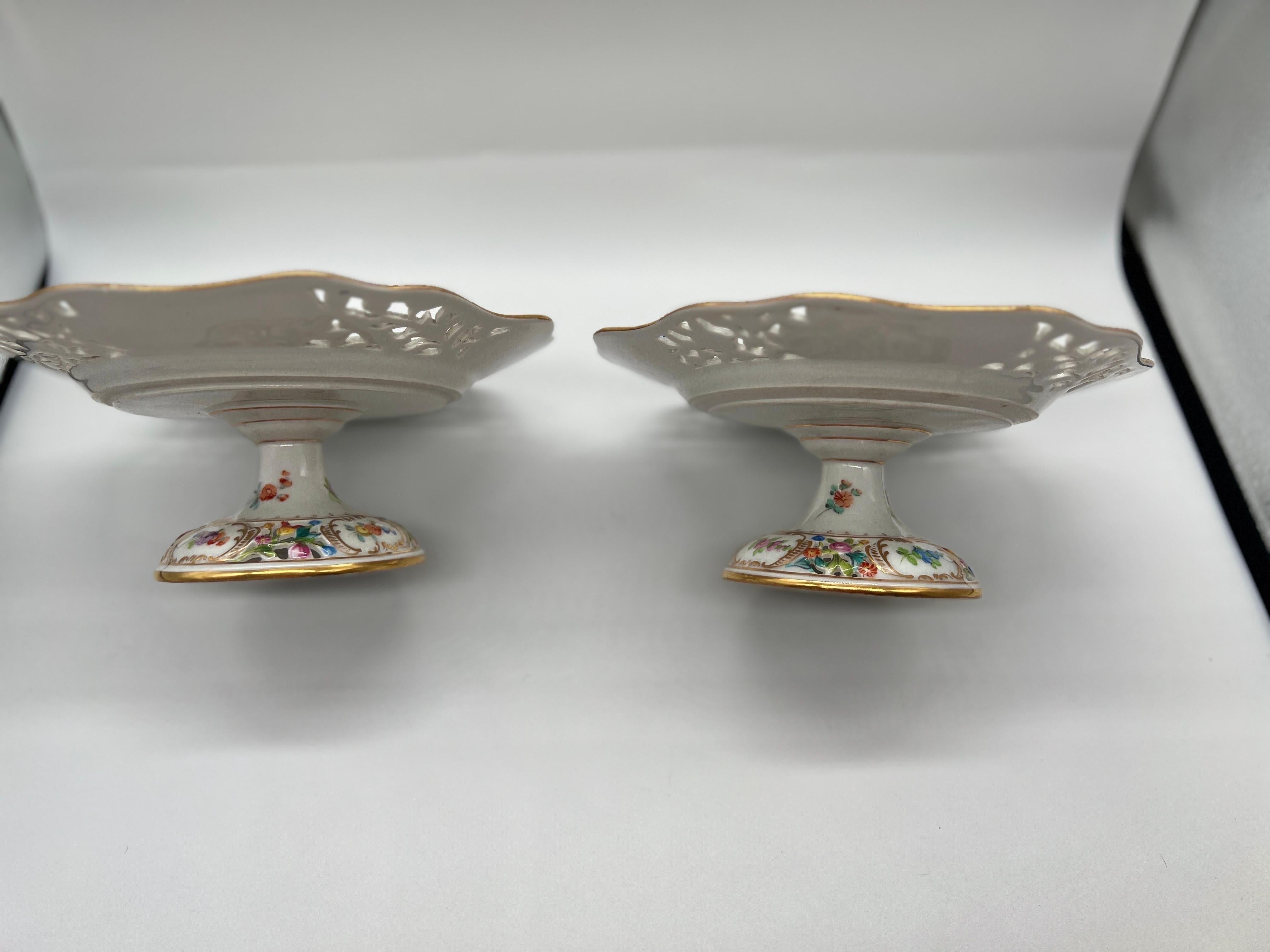 20th Century Pair, Antique Dresden Pierced Porcelain Dessert Compotes