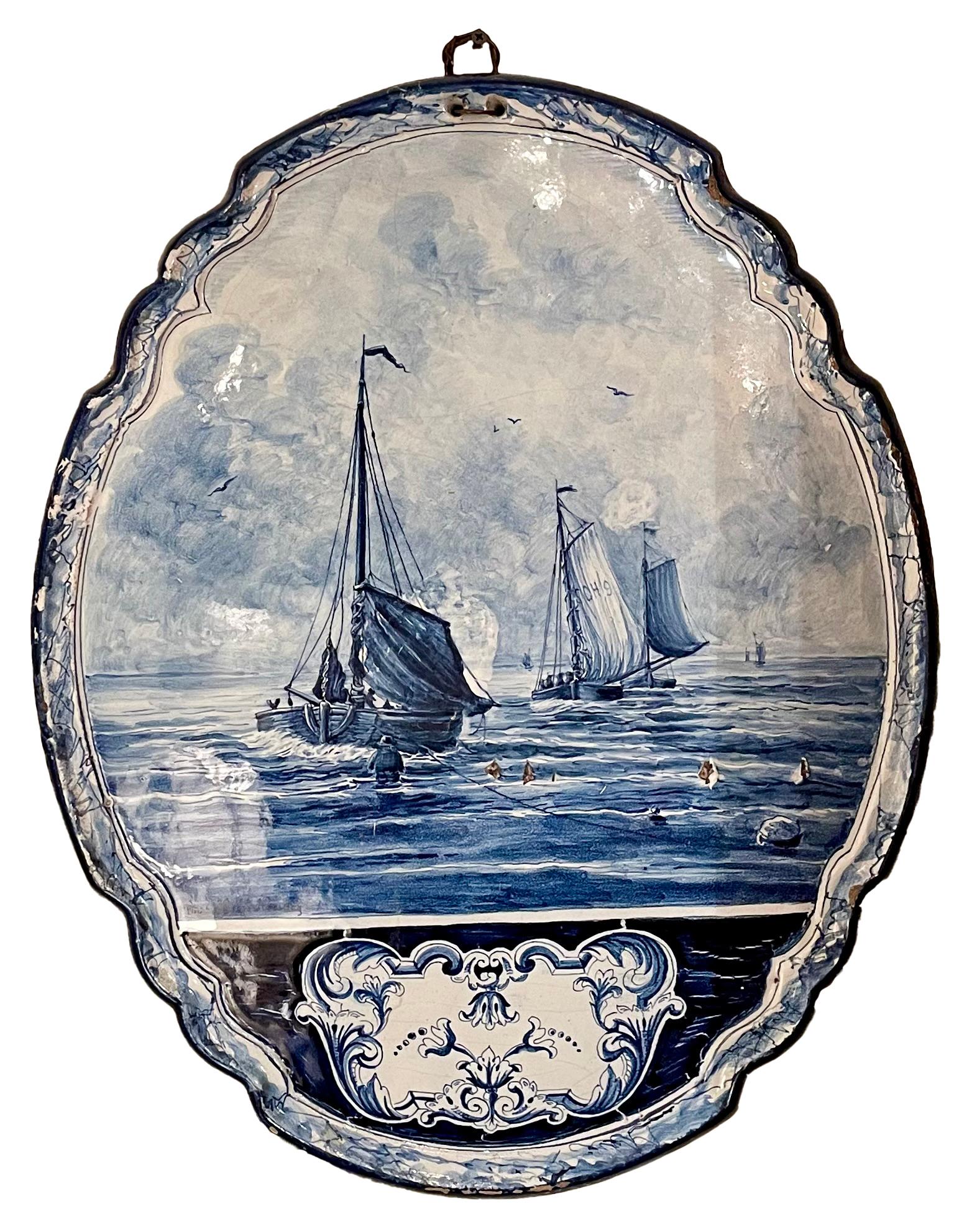 Pair antique Dutch blue & white porcelain plaques, circa 1890-1900.