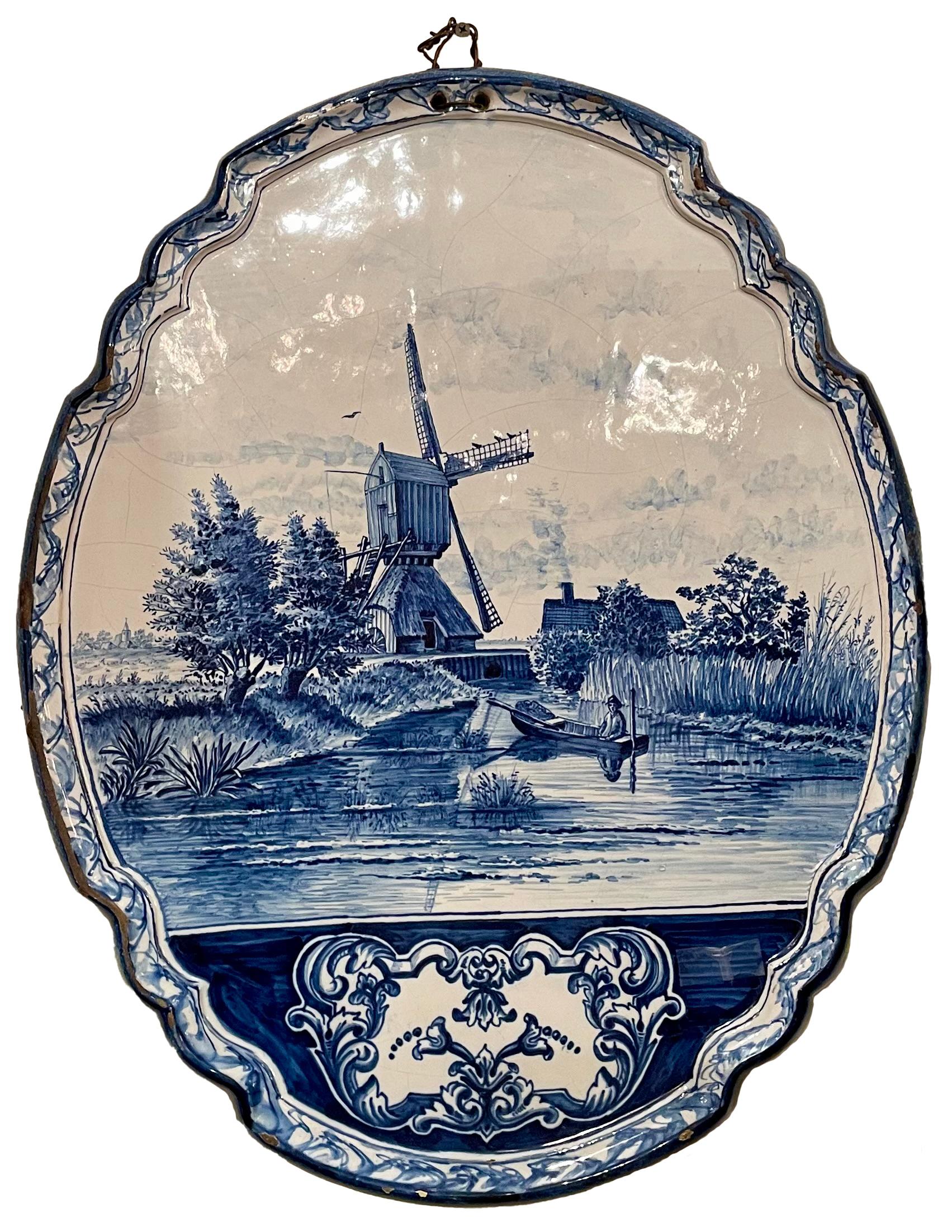 19th Century Pair Antique Dutch Blue & White Porcelain Plaques, Circa 1890-1900. For Sale